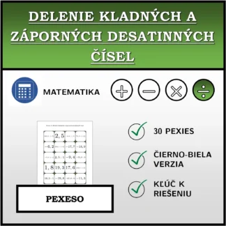Pexeso: Delenie kladných a záporných desatinných čísel