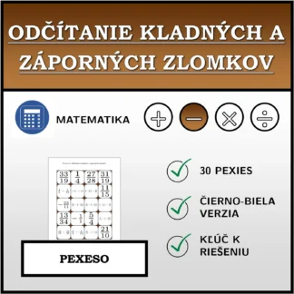 Pexeso: Odčítanie kladných a záporných zlomkov