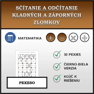 Pexeso: Sčítanie a odčítanie kladných a záporných zlomkov