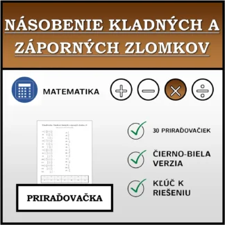 Priraďovačka: Násobenie kladných a záporných zlomkov