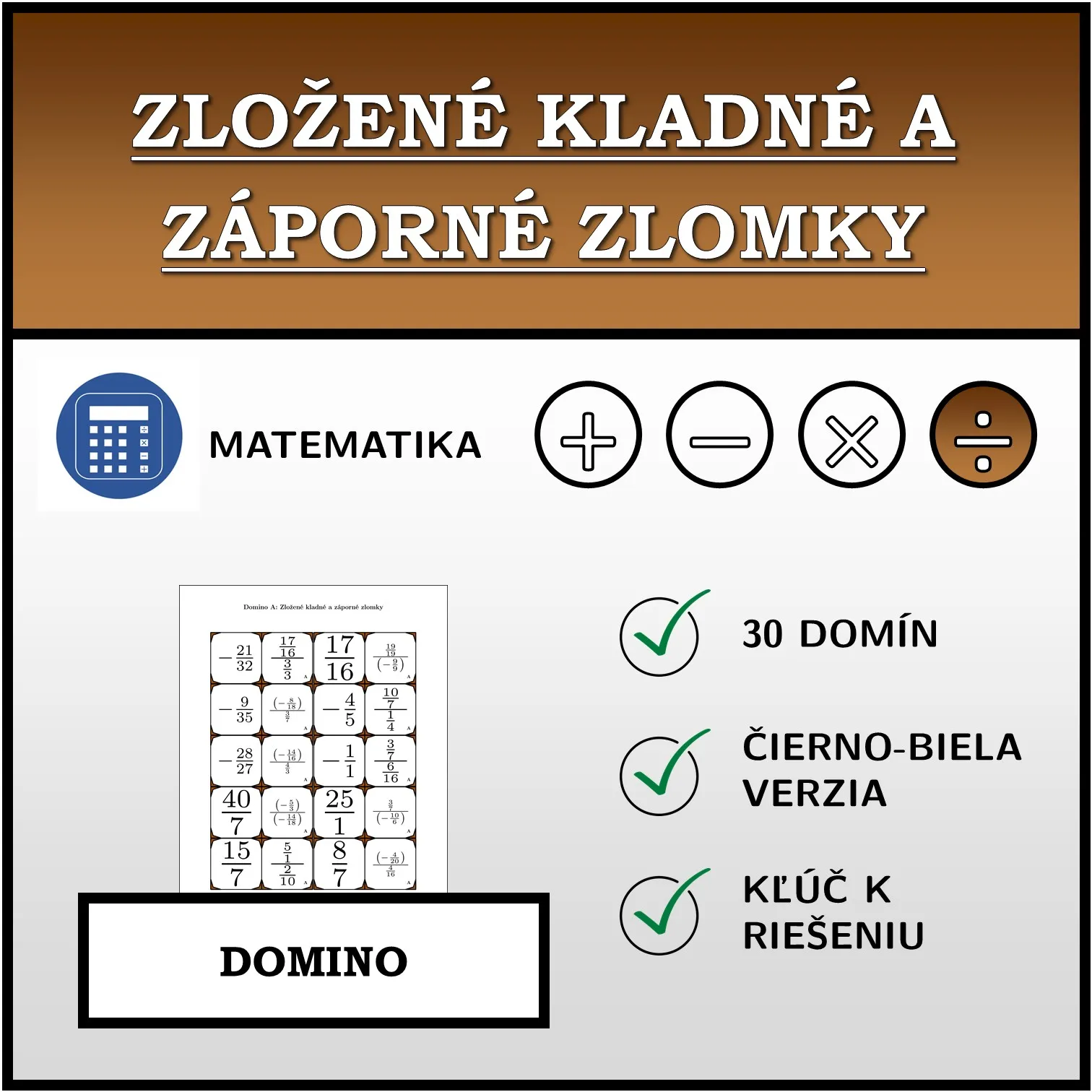 Domino: Zložené kladné a záporné zlomky