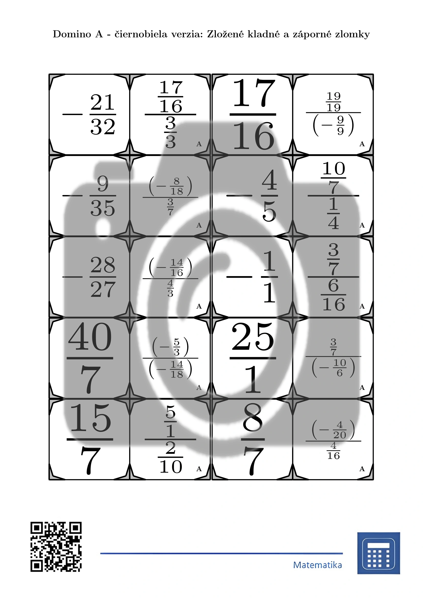 Domino: Zložené kladné a záporné zlomky – Obrázok 3