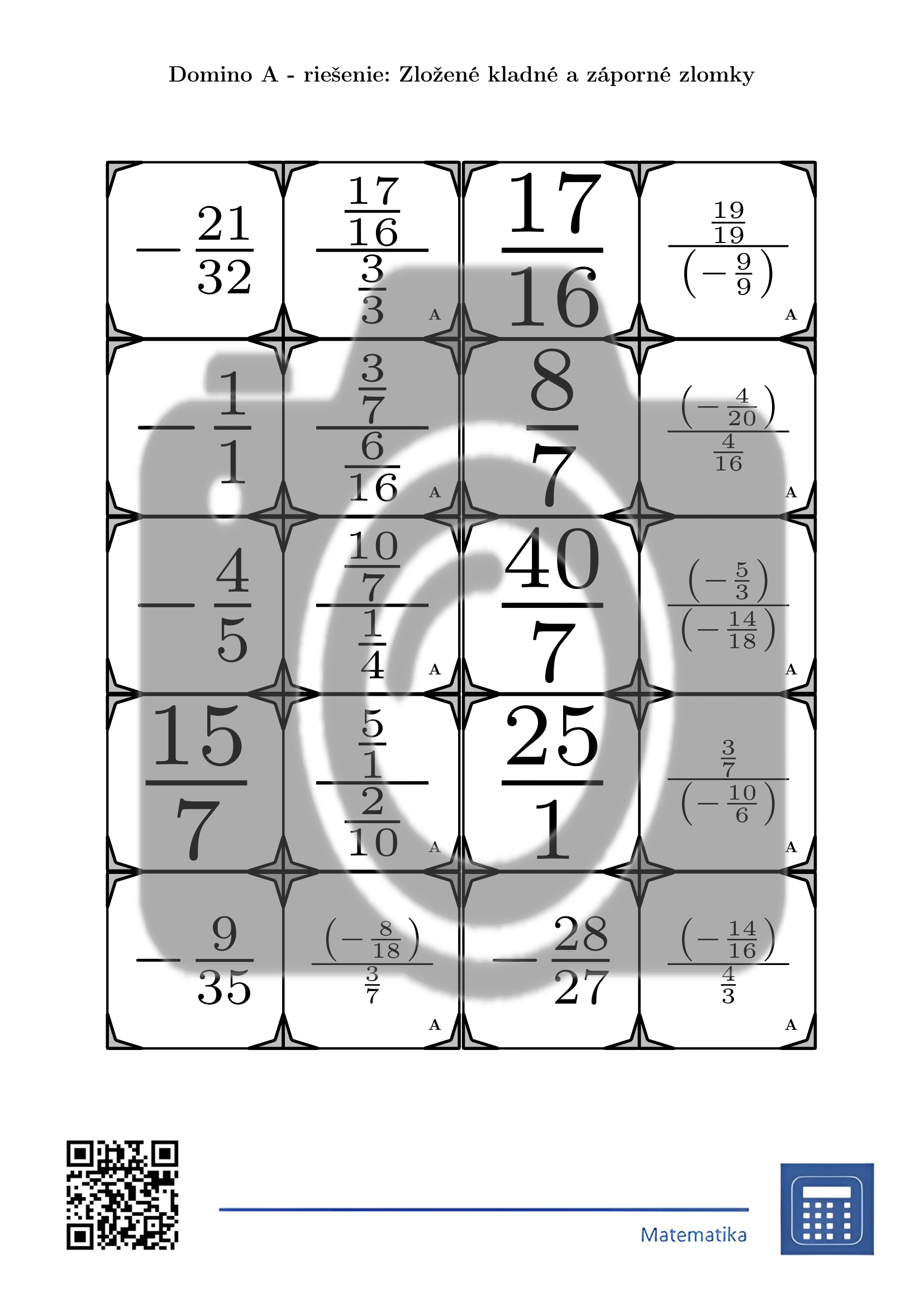 Domino: Zložené kladné a záporné zlomky – Obrázok 4