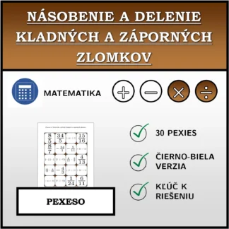 Pexeso: Násobenie a delenie kladných a záporných zlomkov