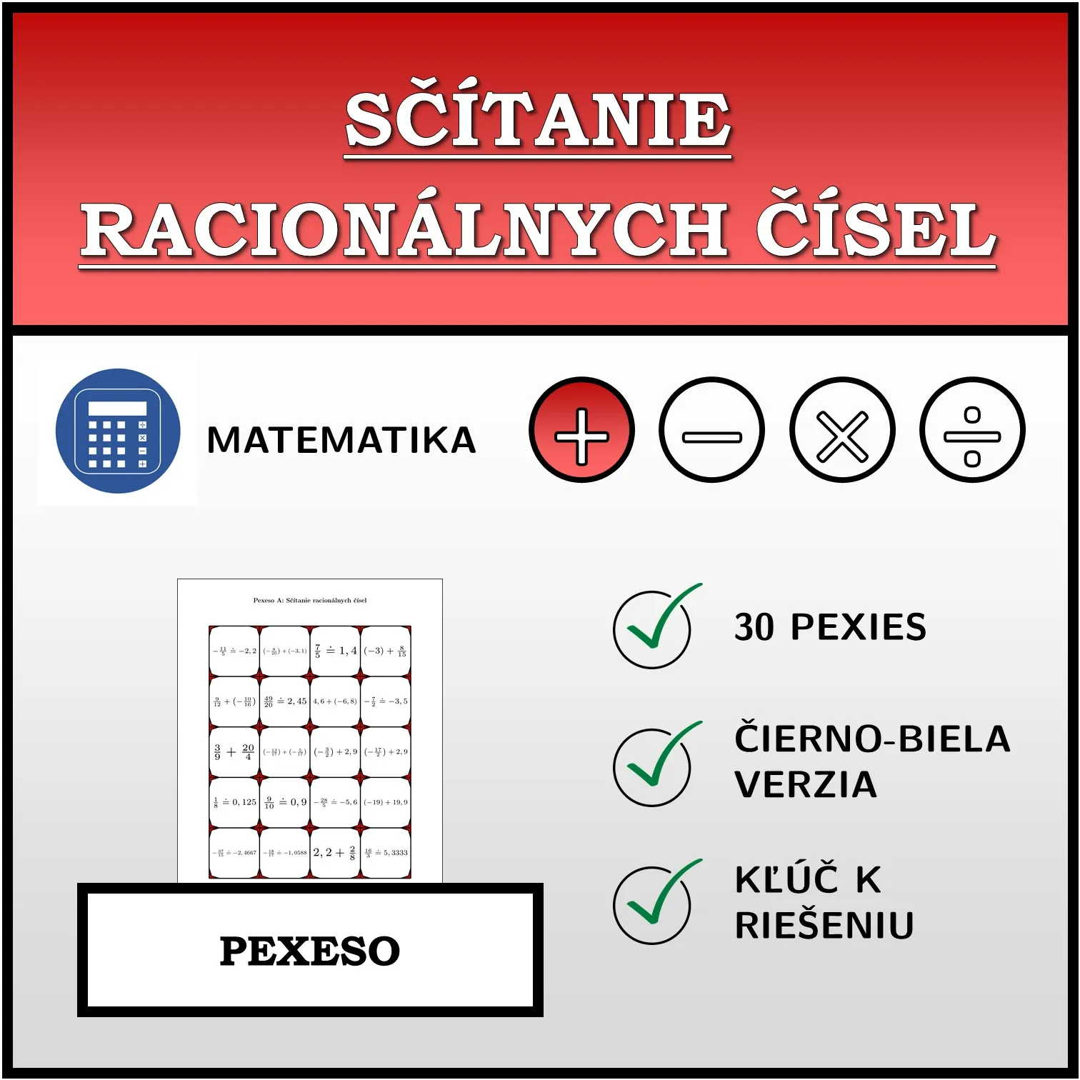 Pexeso: Sčítanie racionálnych čísel