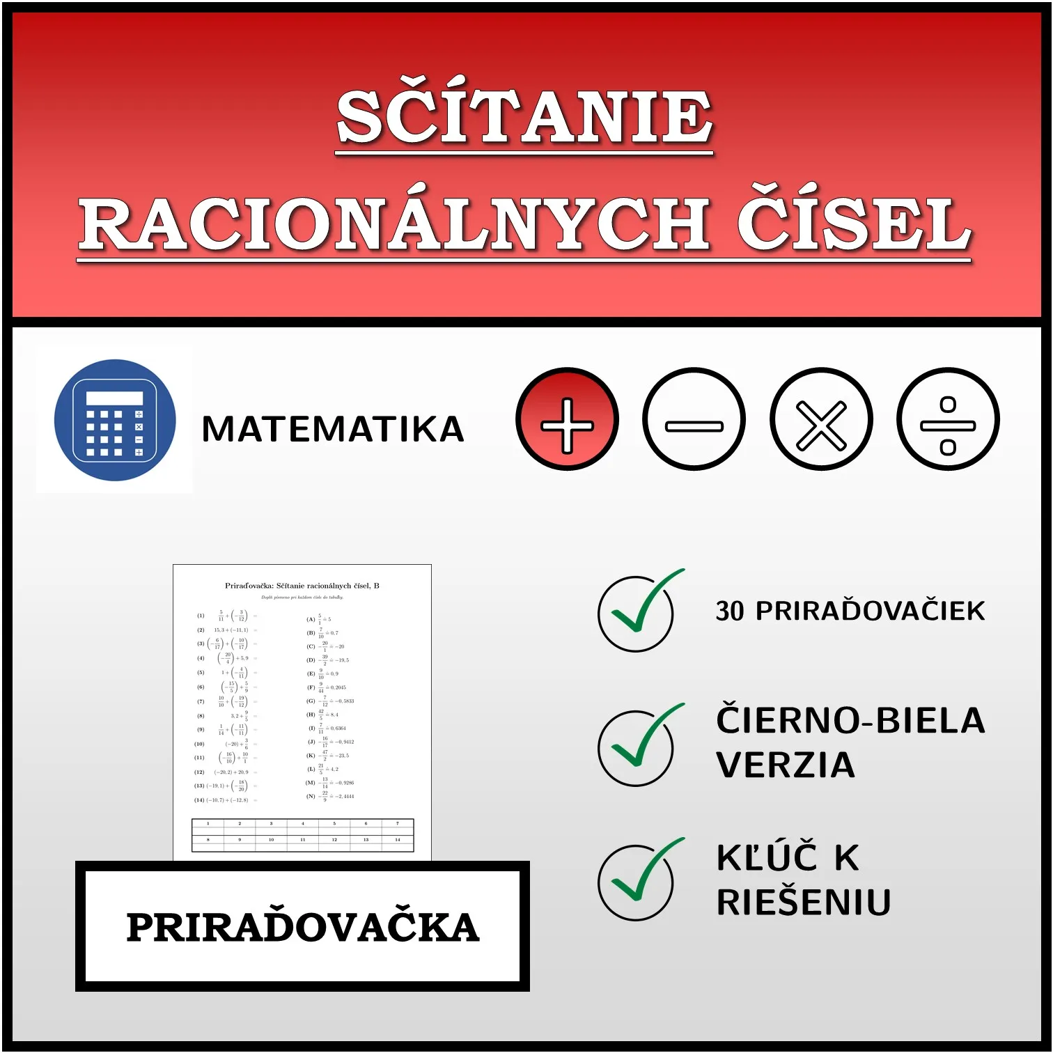 Priraďovačka: Sčítanie racionálnych čísel