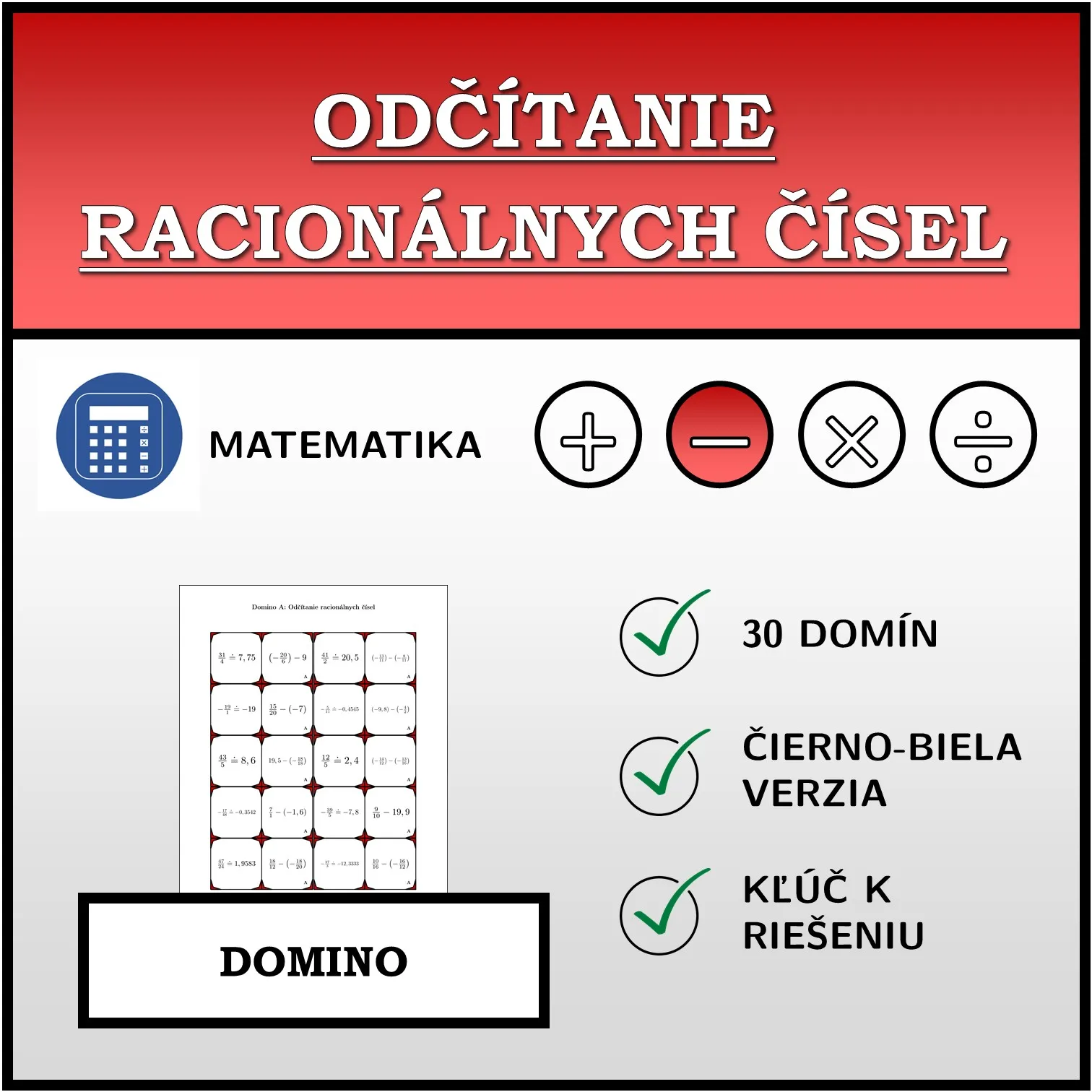 Domino: Odčítanie racionálnych čísel