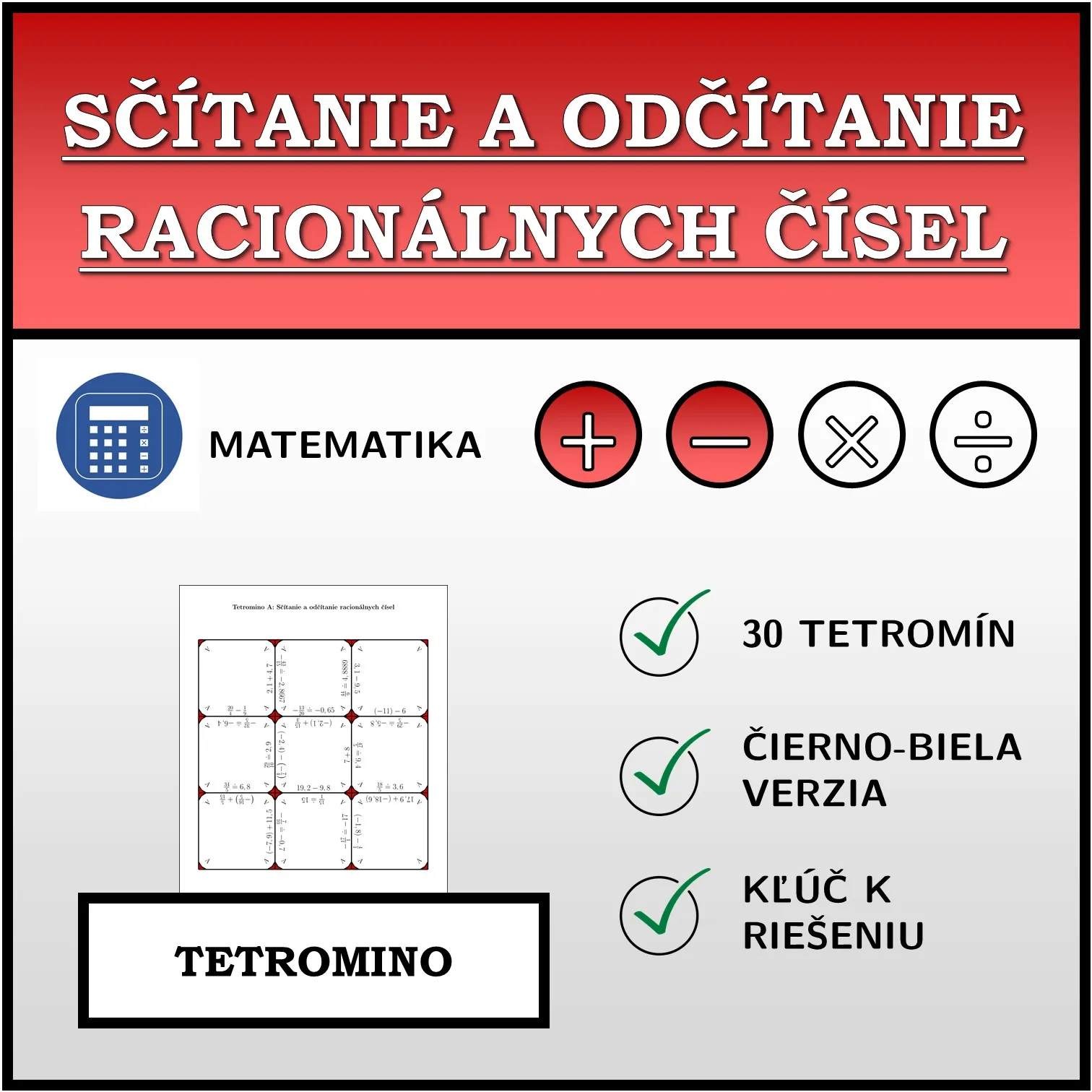 Tetromino: Sčítanie a odčítanie racionálnych čísel