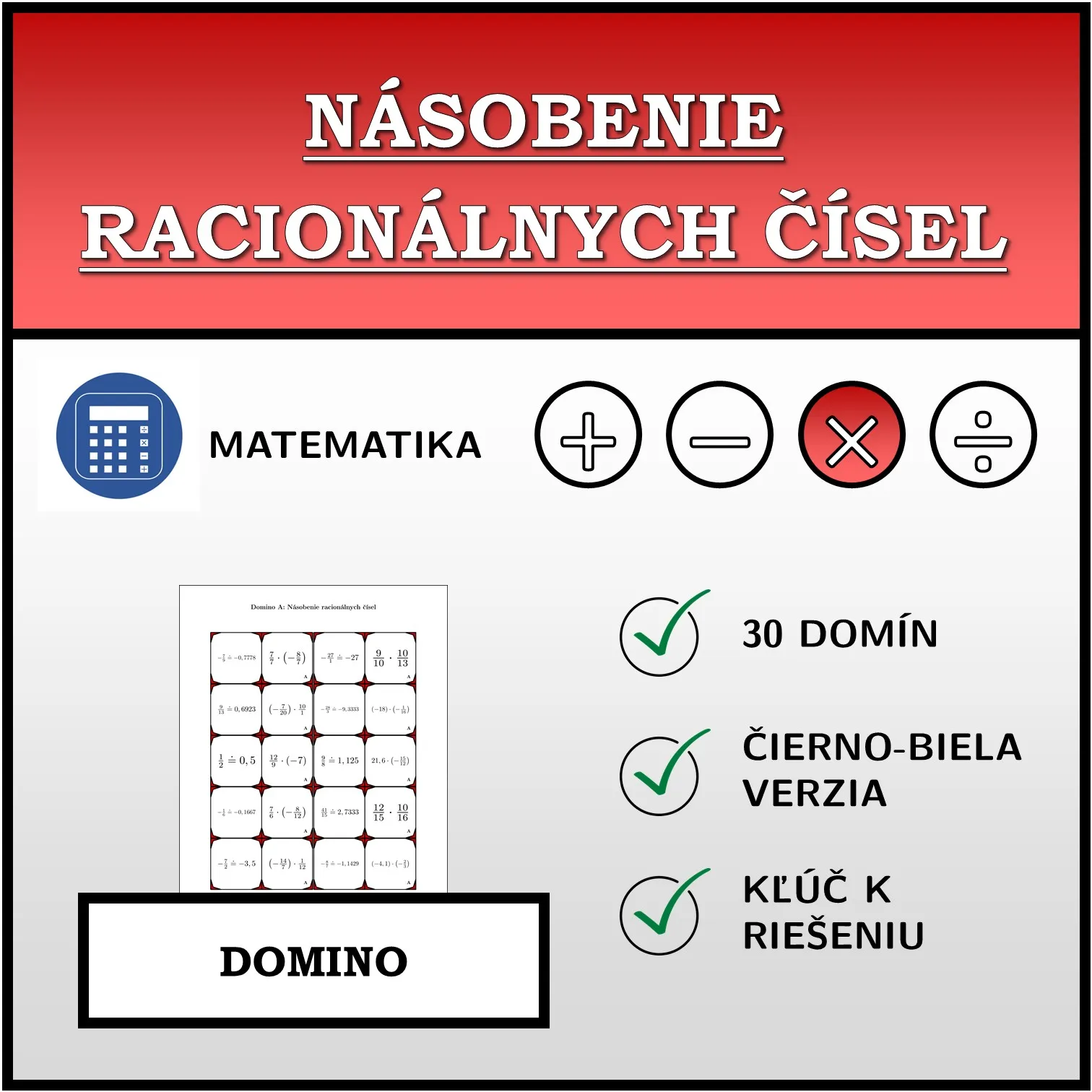 Domino: Násobenie racionálnych čísel