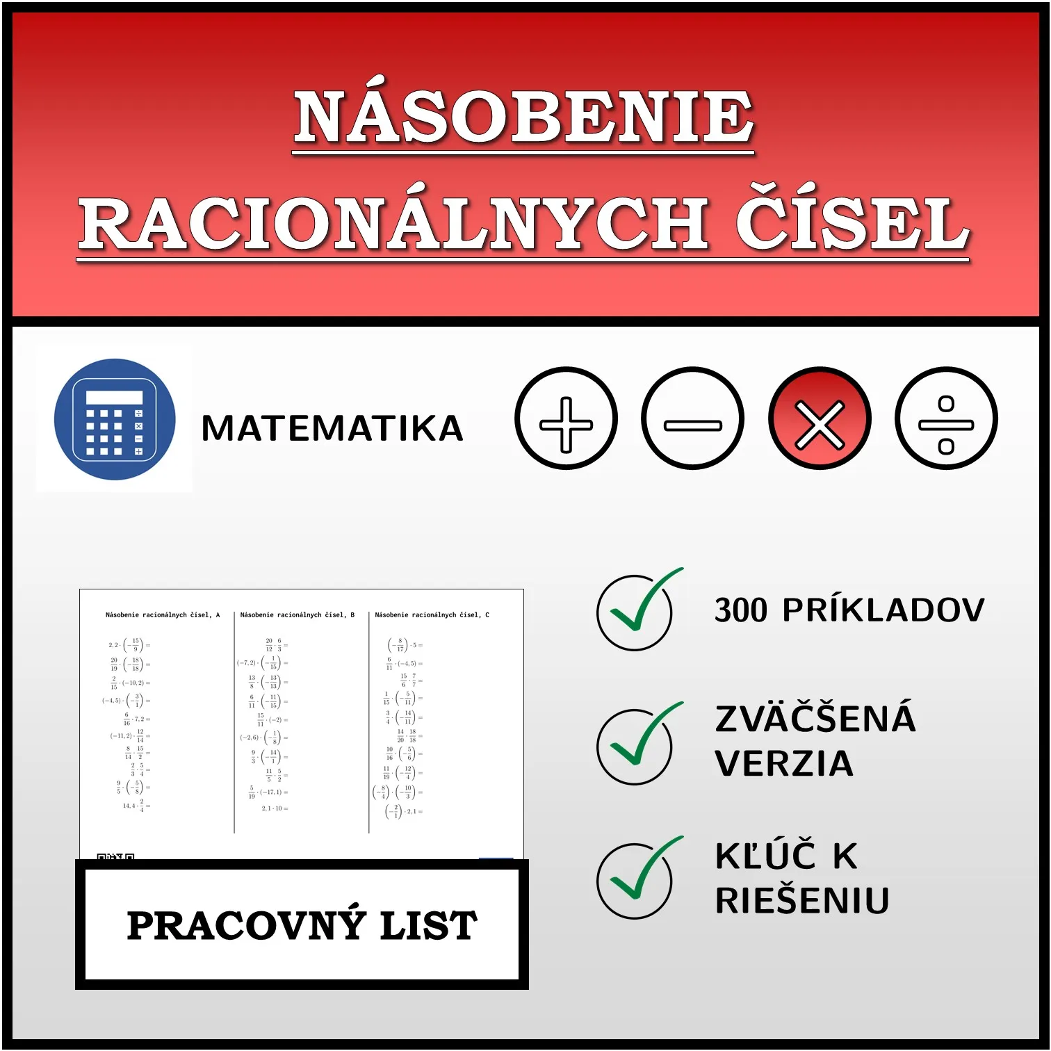 Pracovný list: Násobenie racionálnych čísel