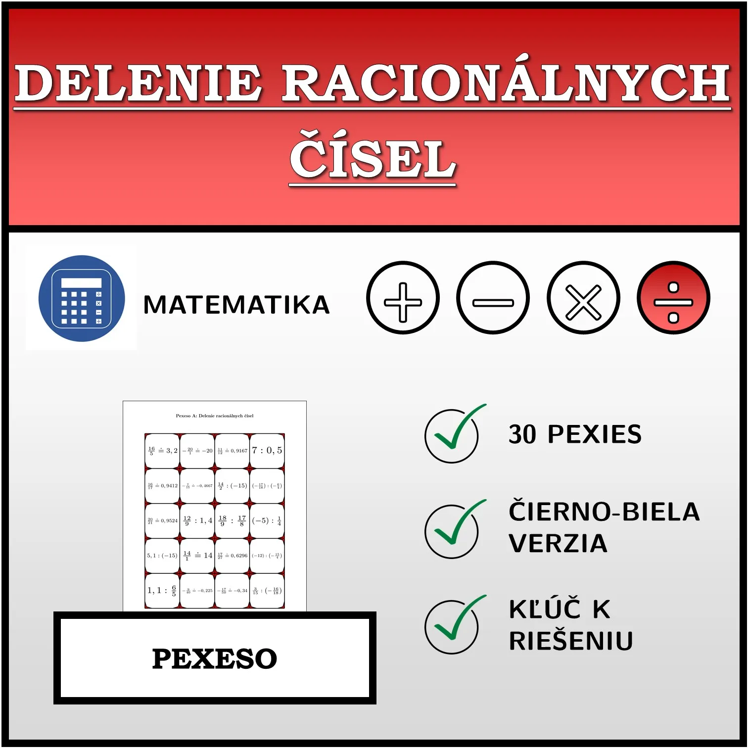 Pexeso: Delenie racionálnych čísel