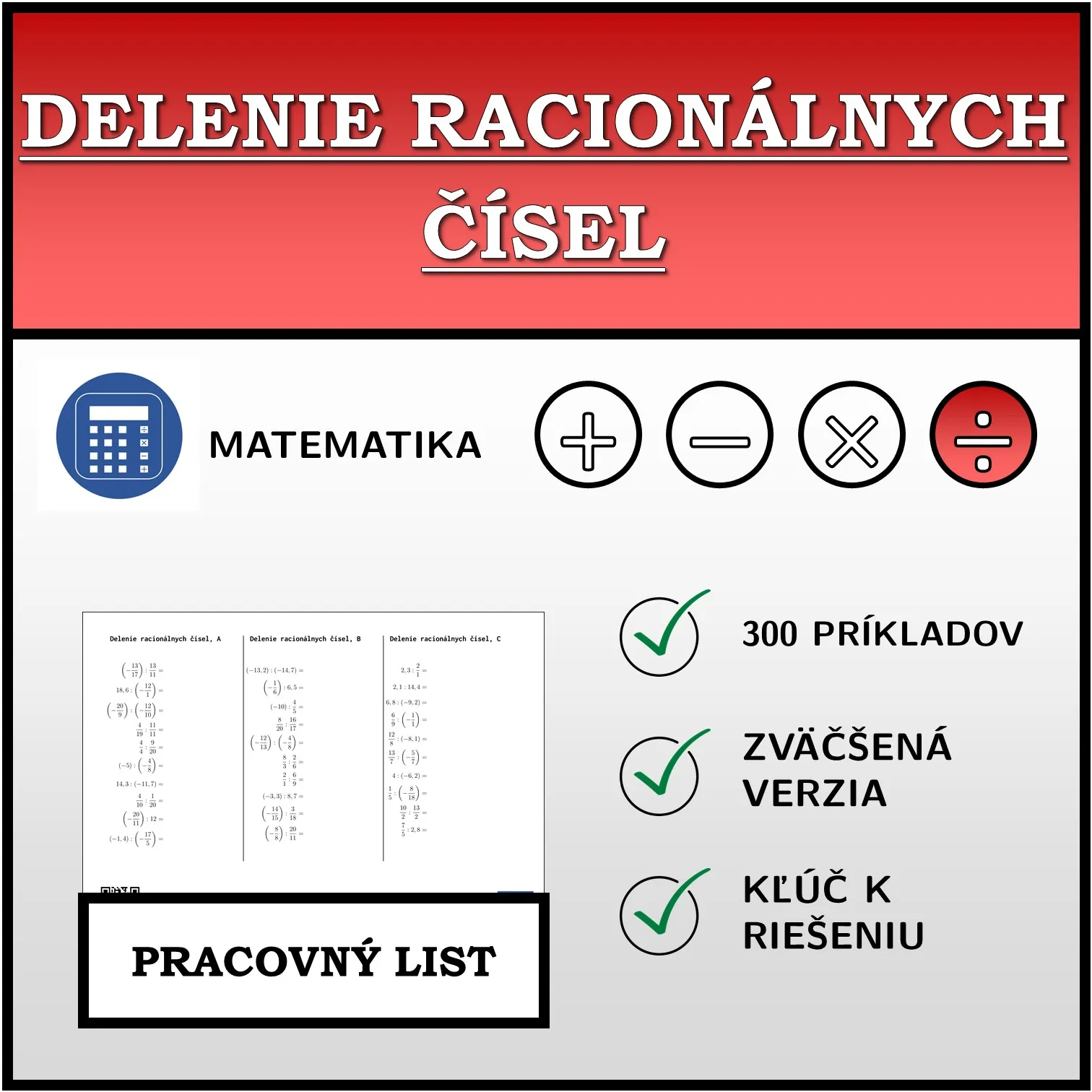 Pracovný list: Delenie racionálnych čísel