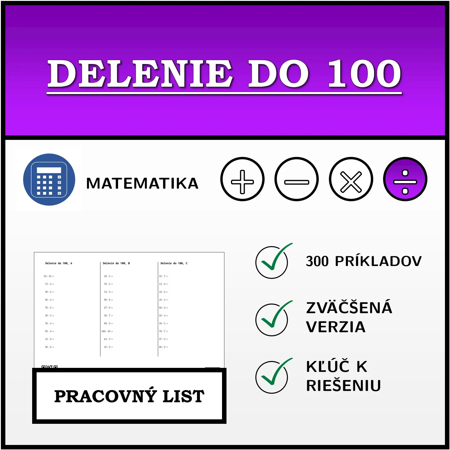Pracovný list: Delenie do 100