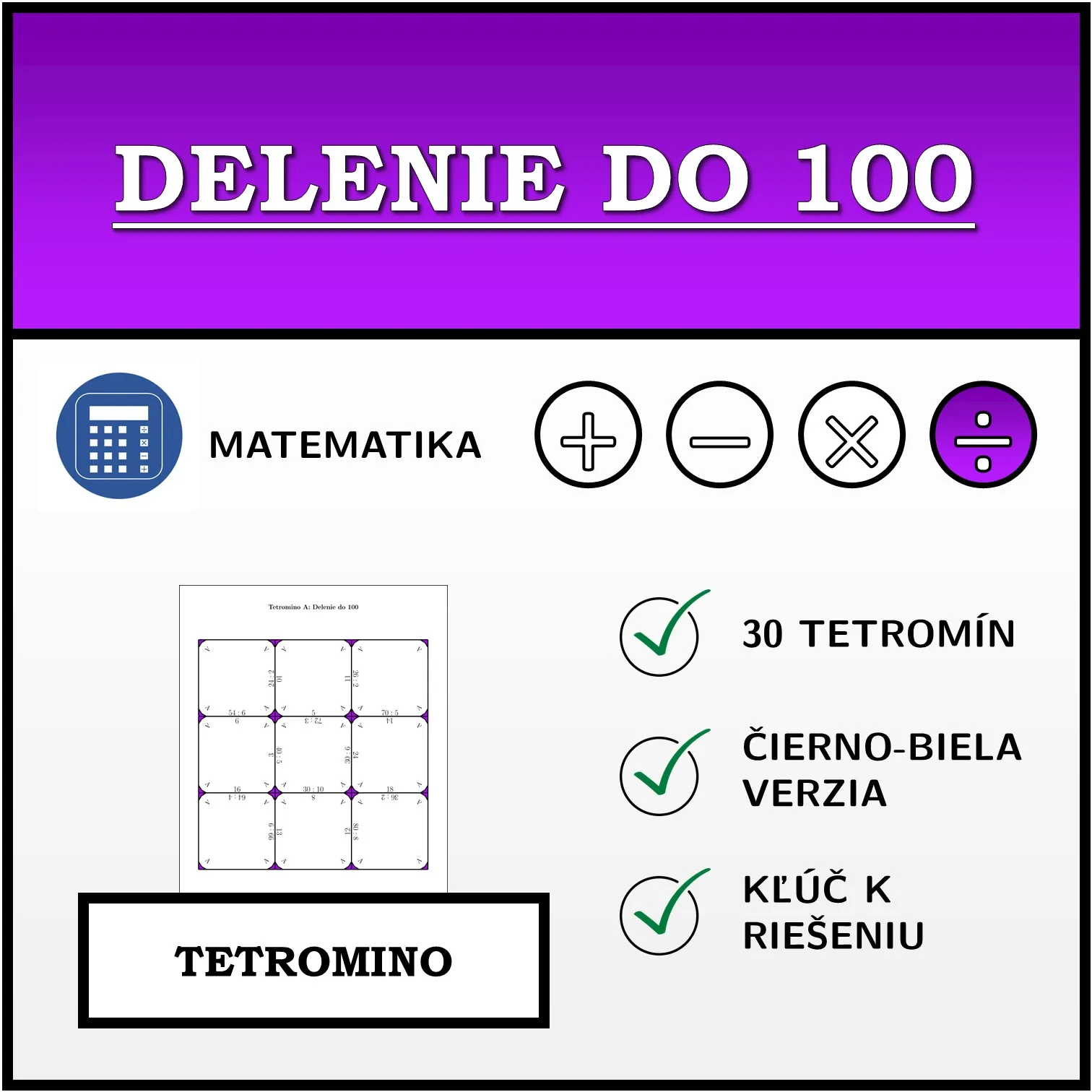 Tetromino: Delenie do 100