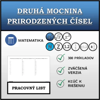 Pracovný list: Druhá mocnina prirodzených čísel