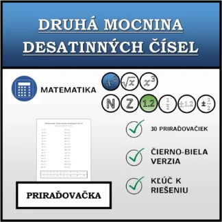Priraďovačka: Druhá mocnina desatinných čísel
