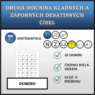Domino: Druhá mocnina kladných a záporných desatinných čísel