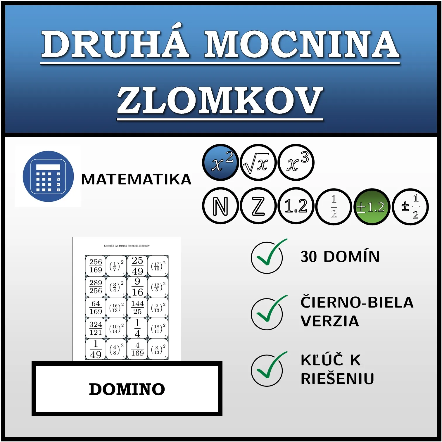 Domino: Druhá mocnina zlomkov