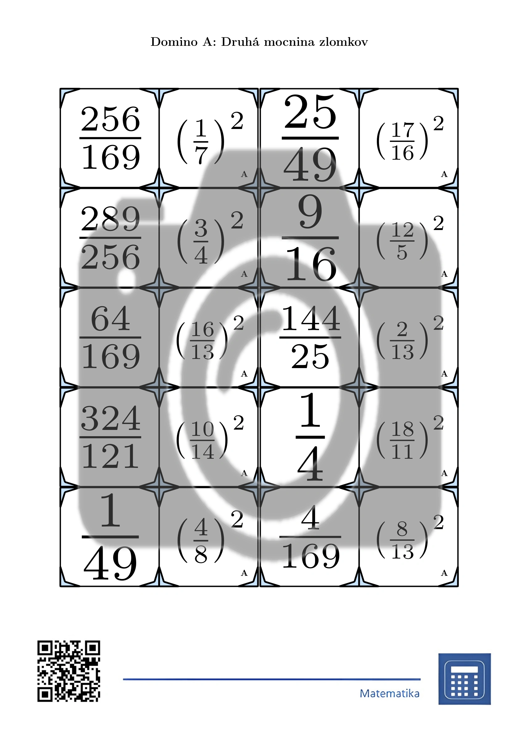 Domino: Druhá mocnina zlomkov – Obrázok 2