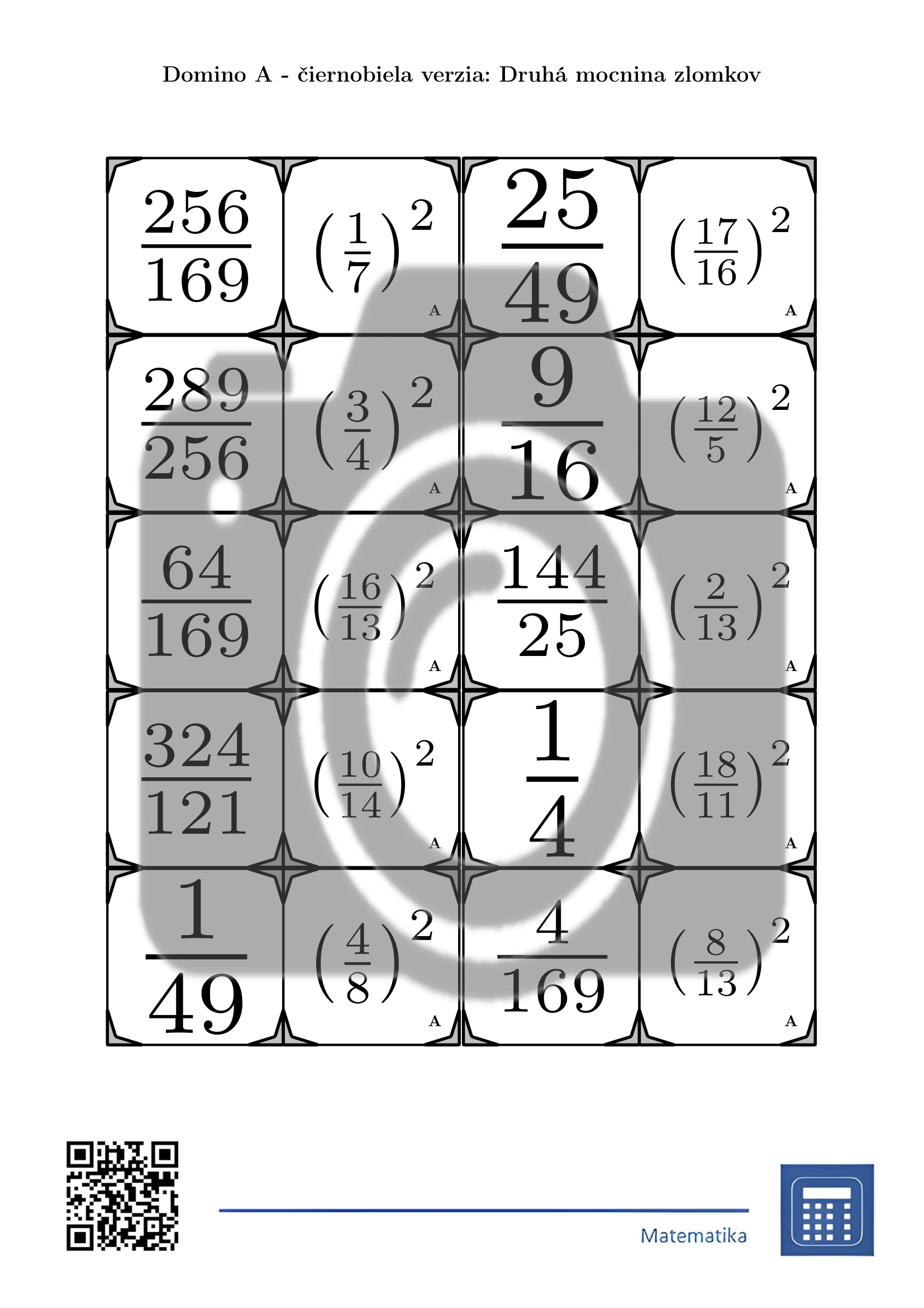 Domino: Druhá mocnina zlomkov – Obrázok 3