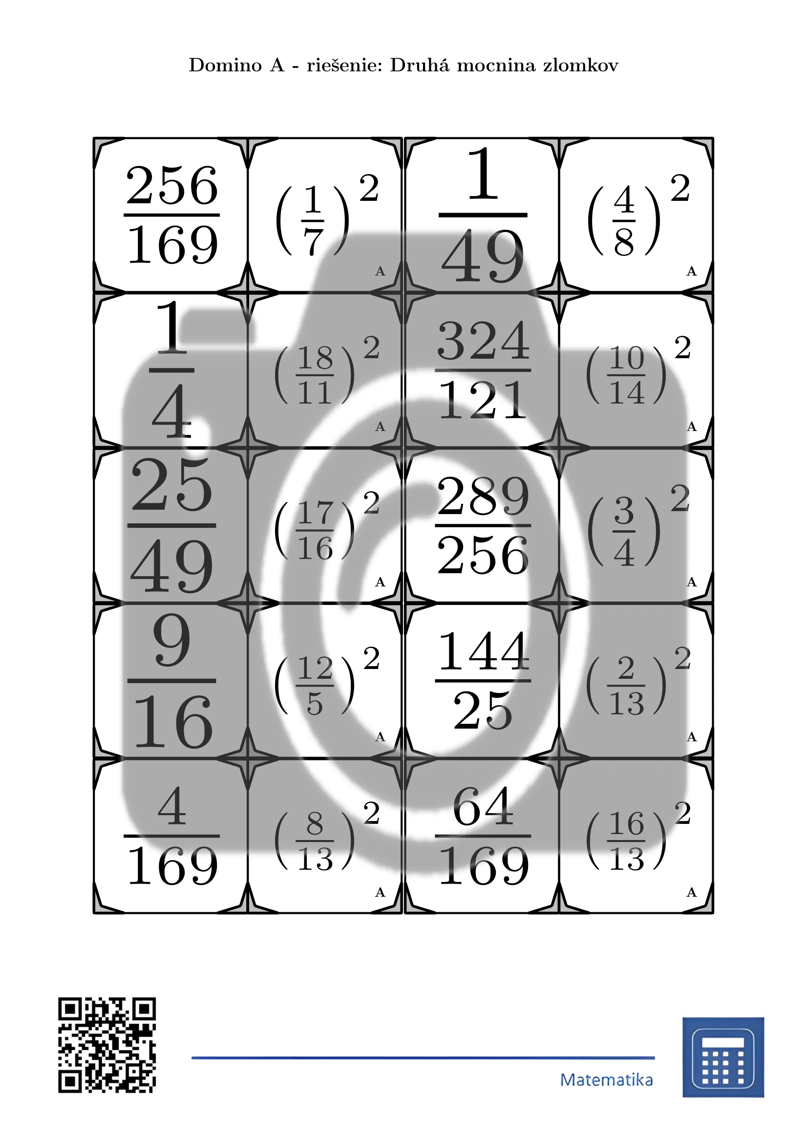 Domino: Druhá mocnina zlomkov – Obrázok 4