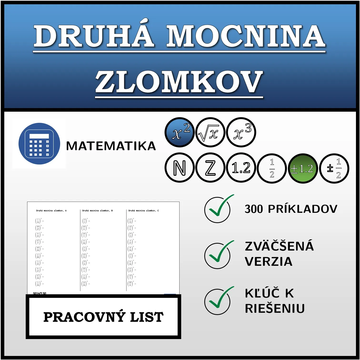 Pracovný list: Druhá mocnina zlomkov
