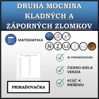 Priraďovačka: Druhá mocnina kladných a záporných zlomkov