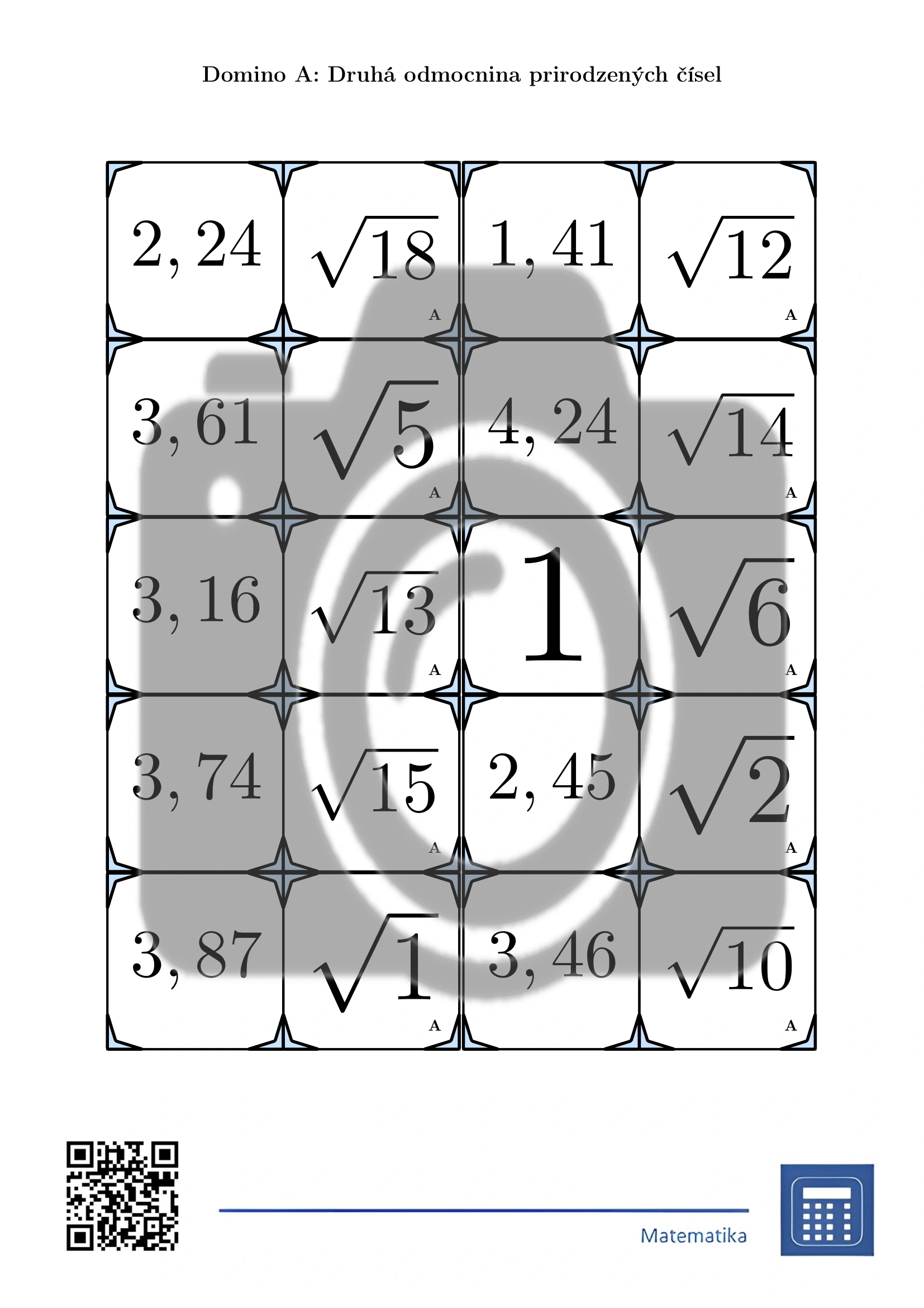 Domino: Druhá odmocnina prirodzených čísel – Obrázok 2