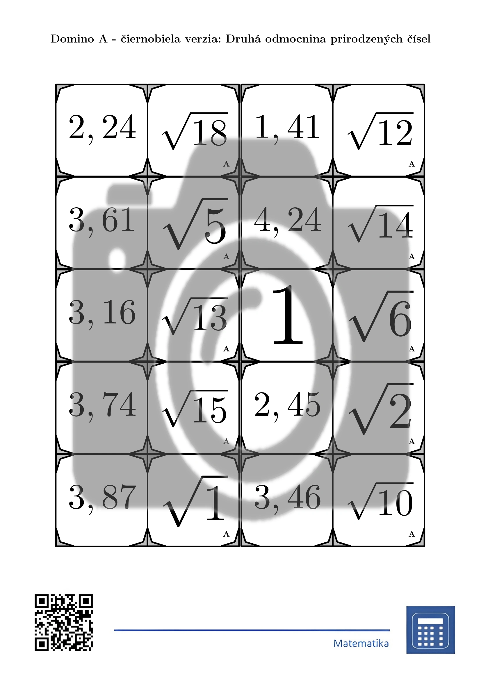 Domino: Druhá odmocnina prirodzených čísel – Obrázok 3
