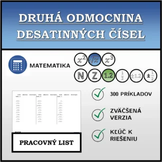 Pracovný list: Druhá odmocnina desatinných čísel