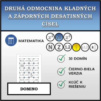 Domino: Druhá odmocnina kladných a záporných desatinných čísel