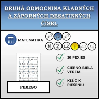 Pexeso: Druhá odmocnina kladných a záporných desatinných čísel