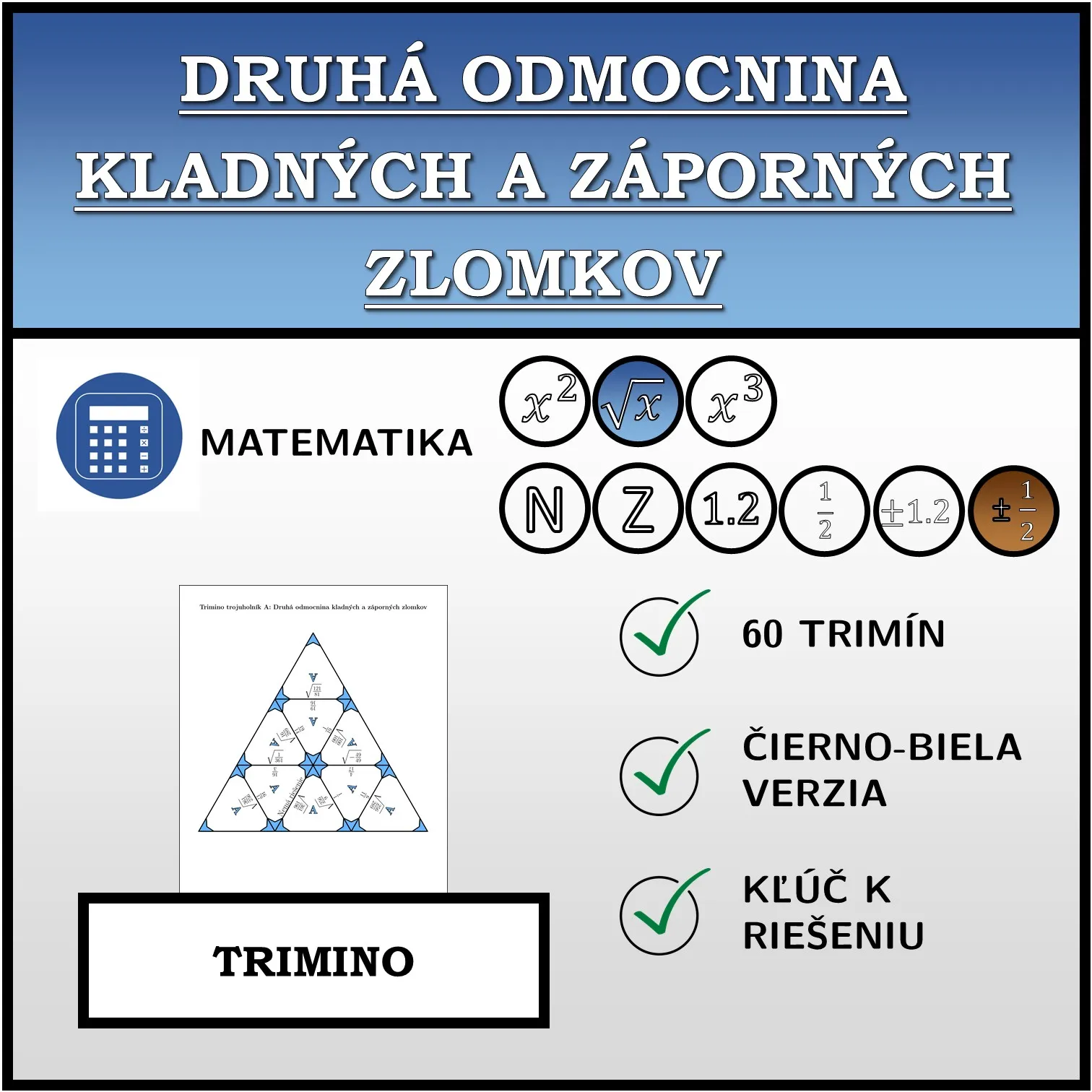 Trimino: Druhá odmocnina kladných a záporných zlomkov