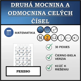 Pexeso: Druhá mocnina a odmocnina celých čísel