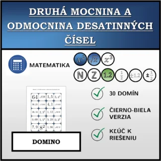 Domino: Druhá mocnina a odmocnina desatinných čísel