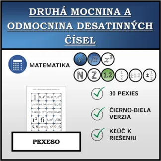 Pexeso: Druhá mocnina a odmocnina desatinných čísel