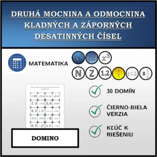 Domino: Druhá mocnina a odmocnina kladných a záporných desatinných čísel